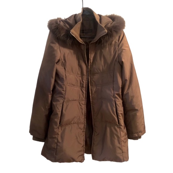 Via Spiga brown puffer jacket removable fox fur hood, Small - Picture 2 of 8